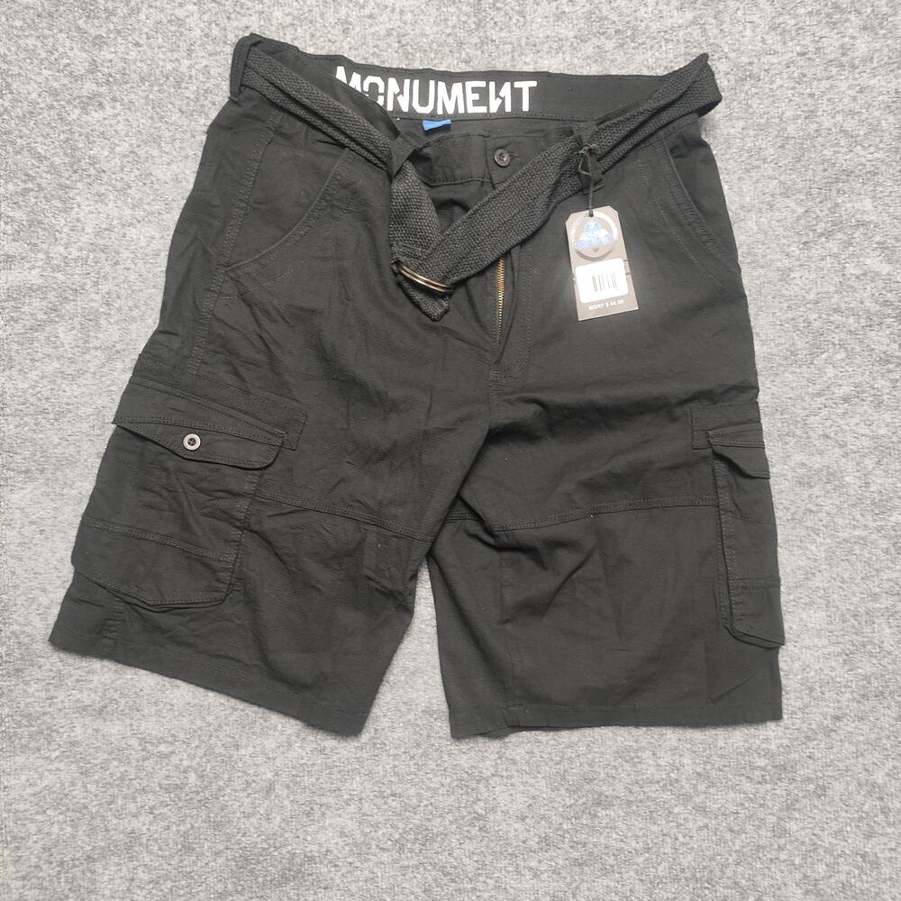Monument Shorts Mens 34 Black Cargo Canvas Belted Stretch Pockets Casual Outdoor